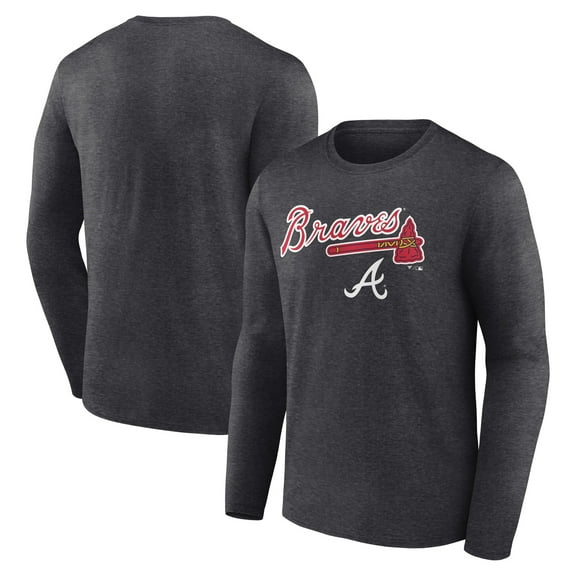 Men's Charcoal Atlanta Braves Team Lockup Long Sleeve T-Shirt