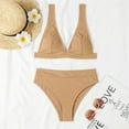 thumbnail image 5 of WREESH Womens Two Piece Swimsuit High Cut Bikini Fashion Solid Swimwear Bikini Split Swimsuit Set Beach Bathing Suit Beige, 5 of 6