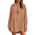 thumbnail image 1 of Qertyioot Robes pour Femmes Manches Courtes Col en V avec Cordon de Serrage Robe Décontractée à Volants Ligne A Mini Robe, 1 of 9