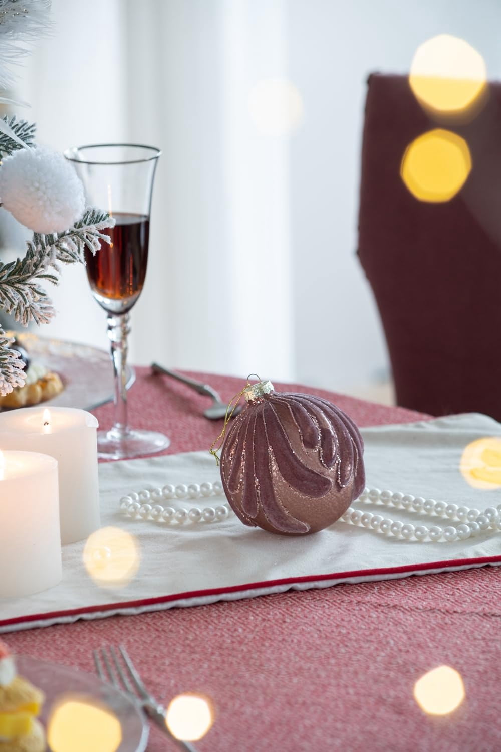 Set of 6 Glass Christmas Ball Ornaments with Glitter and Flocking Design by Riccardo Tree Decor