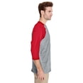 thumbnail image 3 of Gildan Raglan Three-Quarter Sleeve T-Shirt for Men’s GR57 Heavy Cotton Crew Neck Tee Sport Grey/ RED, L, 3 of 5