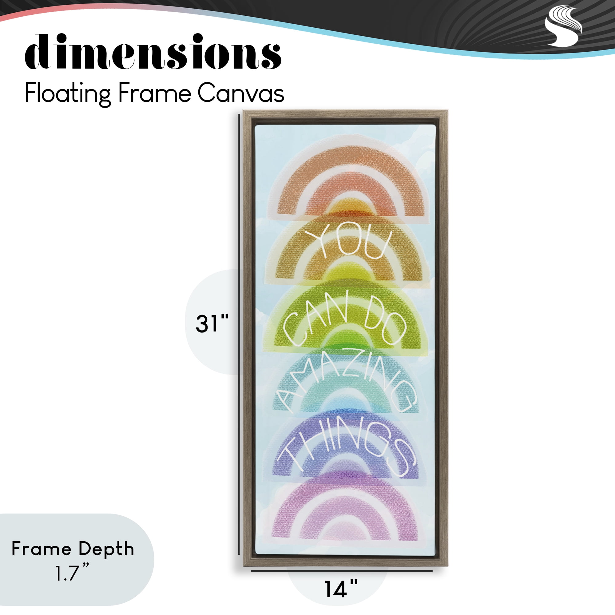 Stupell Industries Amazing Things Rainbow Encouragement Brown Framed Floater Canvas Wall Art, design by Lil' Rue