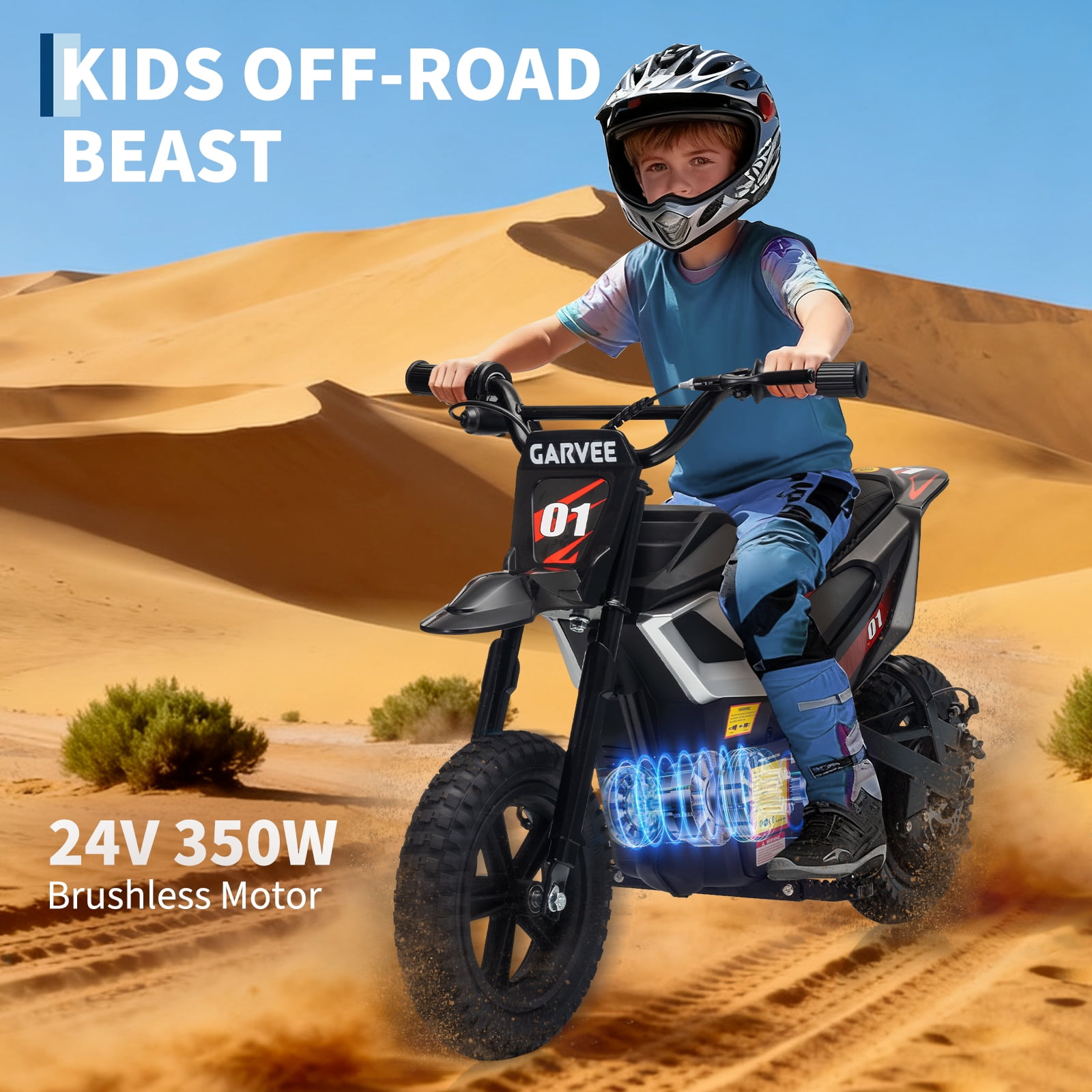 24V Kids Electric Dirt Bike - 350w Kids Motorcycle, 13.67 Mph Max Speed Electric Bike for Kids, Rear Wheel Suspension, 12 Miles Range, Twist Grip Throttle, Rubber Tire, Christmas, New Year Gifts Kid