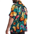 thumbnail image 3 of Flower Butterfly Men's Short Sleeve Beach Shirts, Casual Printed Poplin Button Down, Unisex Summer Hawaiian Shirt, 3 of 6
