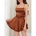 thumbnail image 6 of Komoo Women Satin Romper Dress Sleeveless Cowl Neck Tie Up Backless Ruffle Layer Jumpsuit Clubwear, 6 of 8
