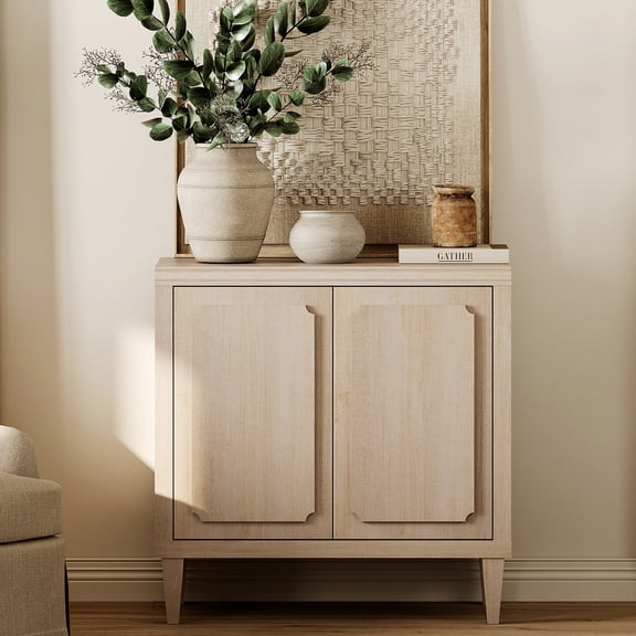 31.5" Oak Buffet Cabinet with Embossed Door, Modern Sideboard with Storage, Light Oak
