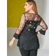 thumbnail image 3 of Panel de malla bordado floral en V cuello de tamaño grande Rosegal Blusas Tallas Grandes, 3 of 5