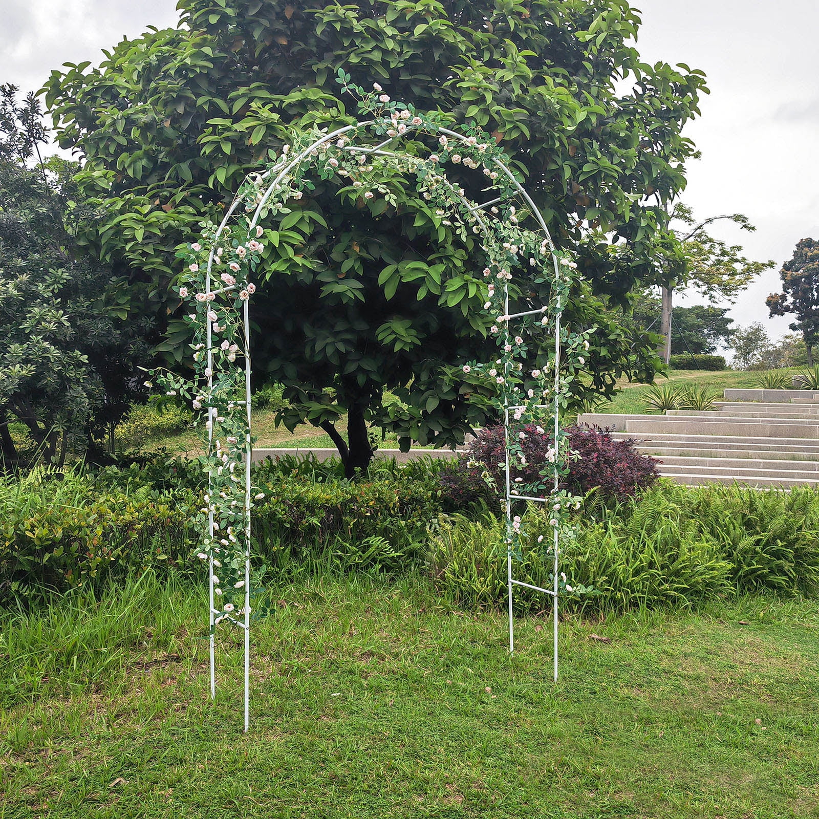 ATR ART to REAL 8ft H Metal Garden Arch Trellis,Arbor Trellis for Climbing Plants Support,White