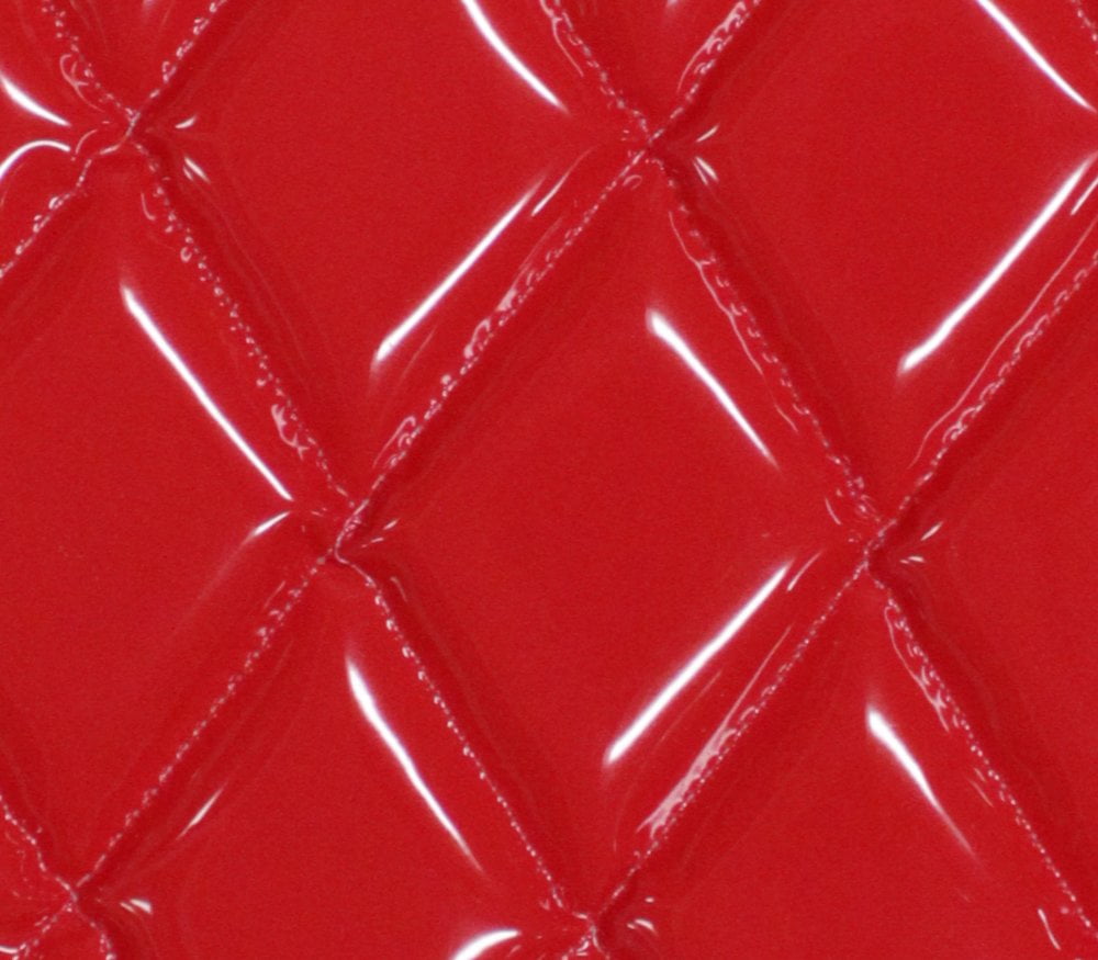 Quilted Vinyl Padded Upholstery Fabric w 3/8" Foam Backing Glossy Grain 2"x3" Diamond /52" Wide/Continuous Yard/ Wipe-Clean Padded Faux Leather, Furniture, Auto, Marine, Booth Seating, DIY (RED)