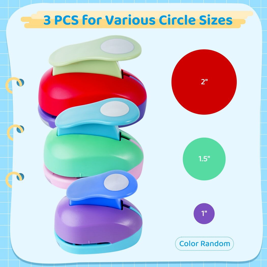 3Pcs Circle Punch Set 1-2 Inch Hole Punch Shapes with 10Pcs Craft Paper  Colou