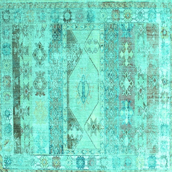 Ahgly Company Indoor Square Persian Turquoise Blue Traditional Area Rugs, 8' Square
