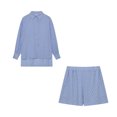 thumbnail image 5 of DHFJKG 2 Piece Summer Outfits Women Shorts Set Textured Long Sleeve Button Up Shirts And Shorts Loose Fit Matching Sets Stylish Outfit, 5 of 5