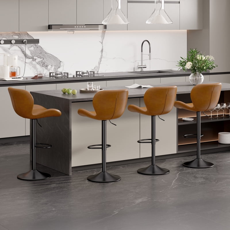 Hawsaiy Modern Swivel Bar Stools Set of 4, PU Leather Bar Chairs with Back & Footrest, Adjustable Height 22.2"-31" for Kitchen Island,Dark Gray