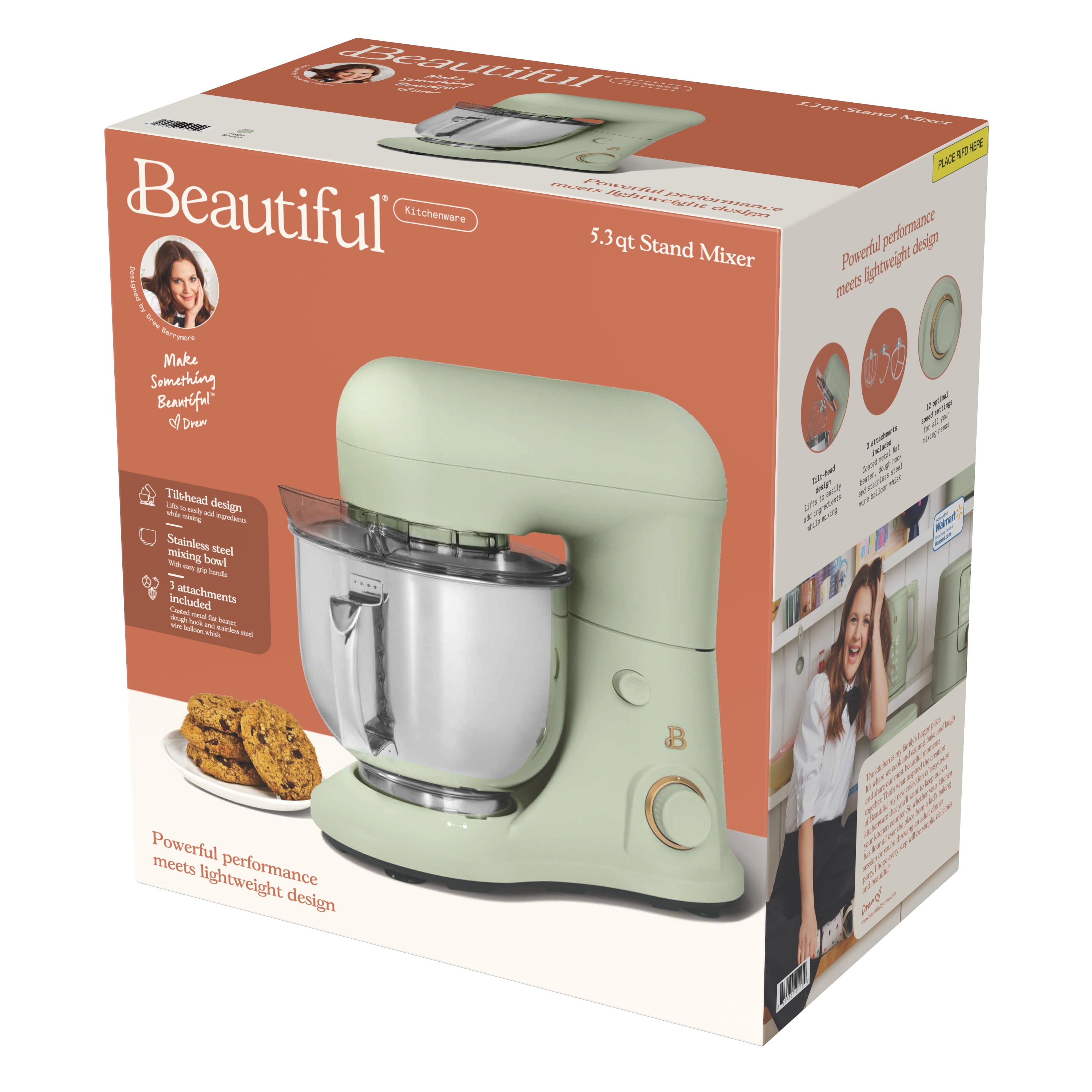 Beautiful 5.3 Qt Stand Mixer, Lightweight & Powerful with Tilt-Head, Rose by Drew Barrymore