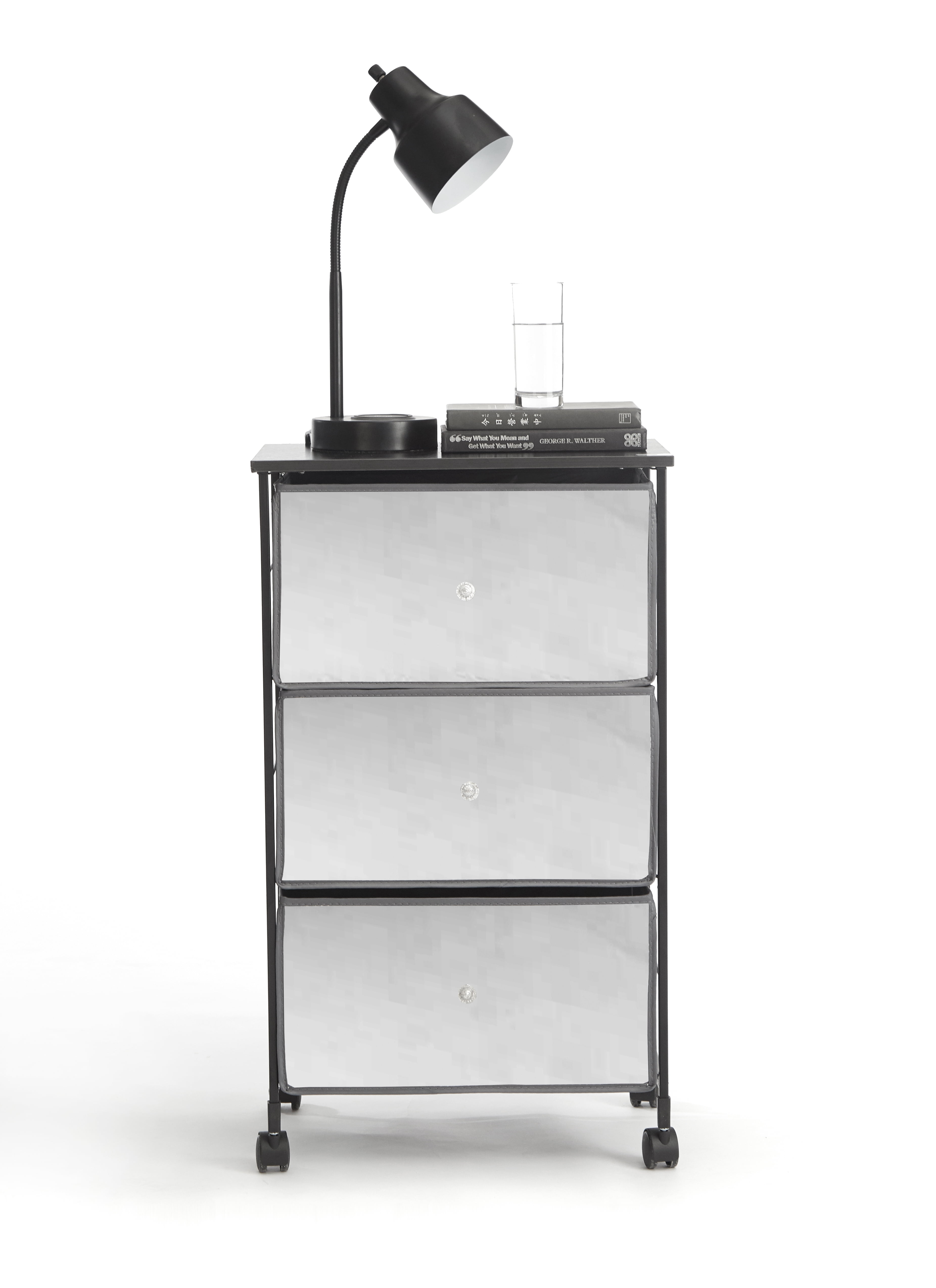 Urban Shop 3 Tier Mirrored Rolling Utility Cart, Silver, 3 Drawers