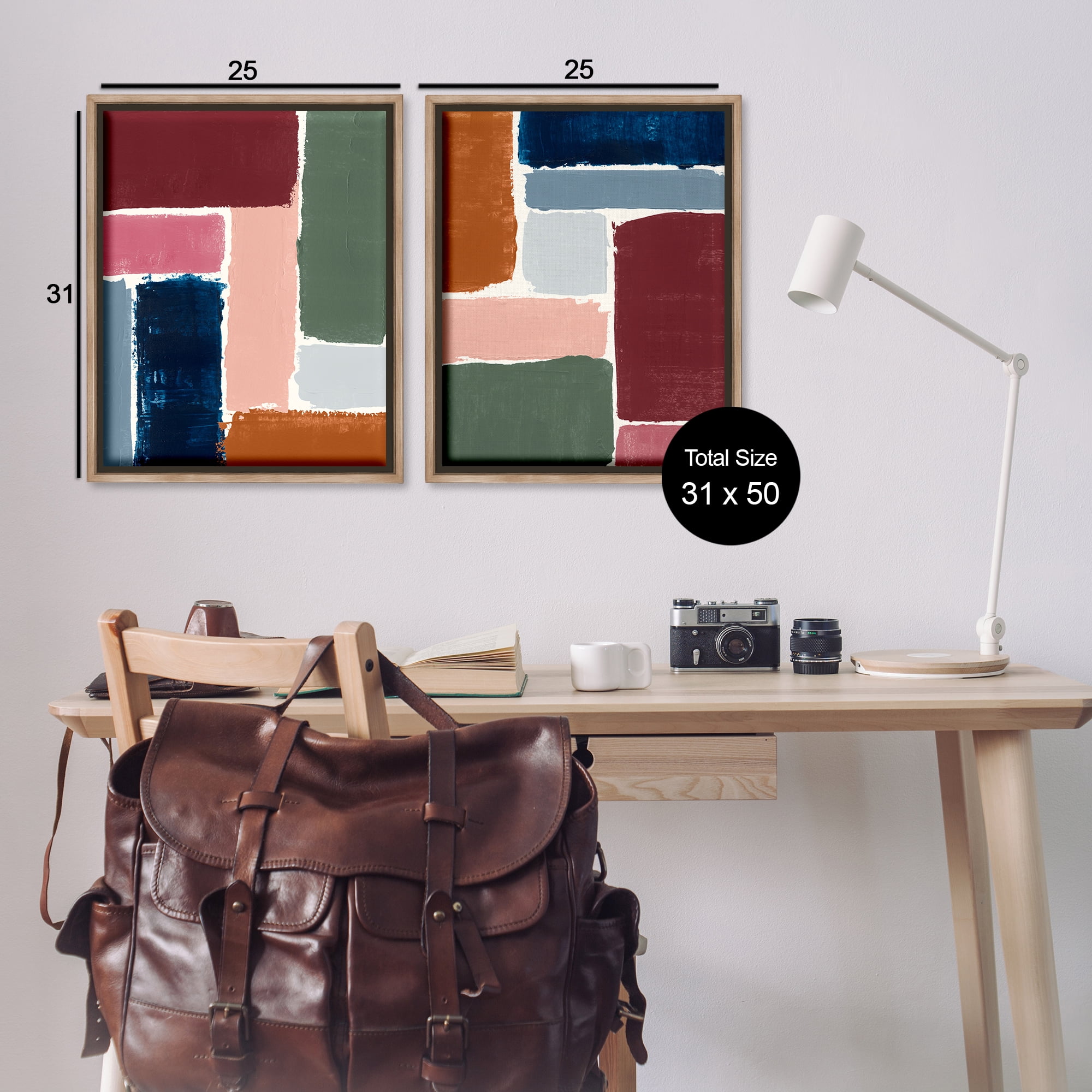 Stupell Industries Abstract Modular Color Block Abstract Painting Brown Floater Framed Canvas Art Print Wall Art, 31 x 25, Set of 2