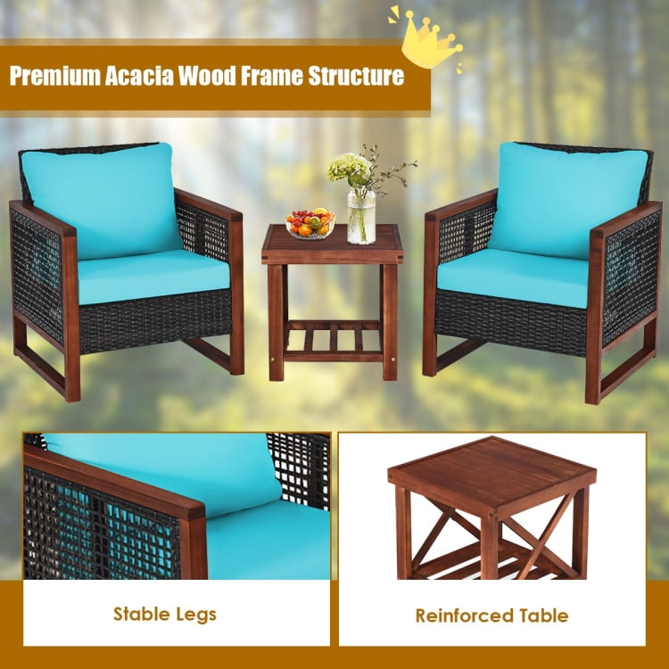 Aimee Lii 3 Pieces Patio Rattan Furniture Set with Washable Cushion and Acacia Wood Tabletop, Small Patio Set, B-Turquoise Aimee Lii 3 Pieces Patio Rattan Furniture Set with Washable Cushion and Acacia Wood Tabletop, Small Patio Set, B-Turquoise