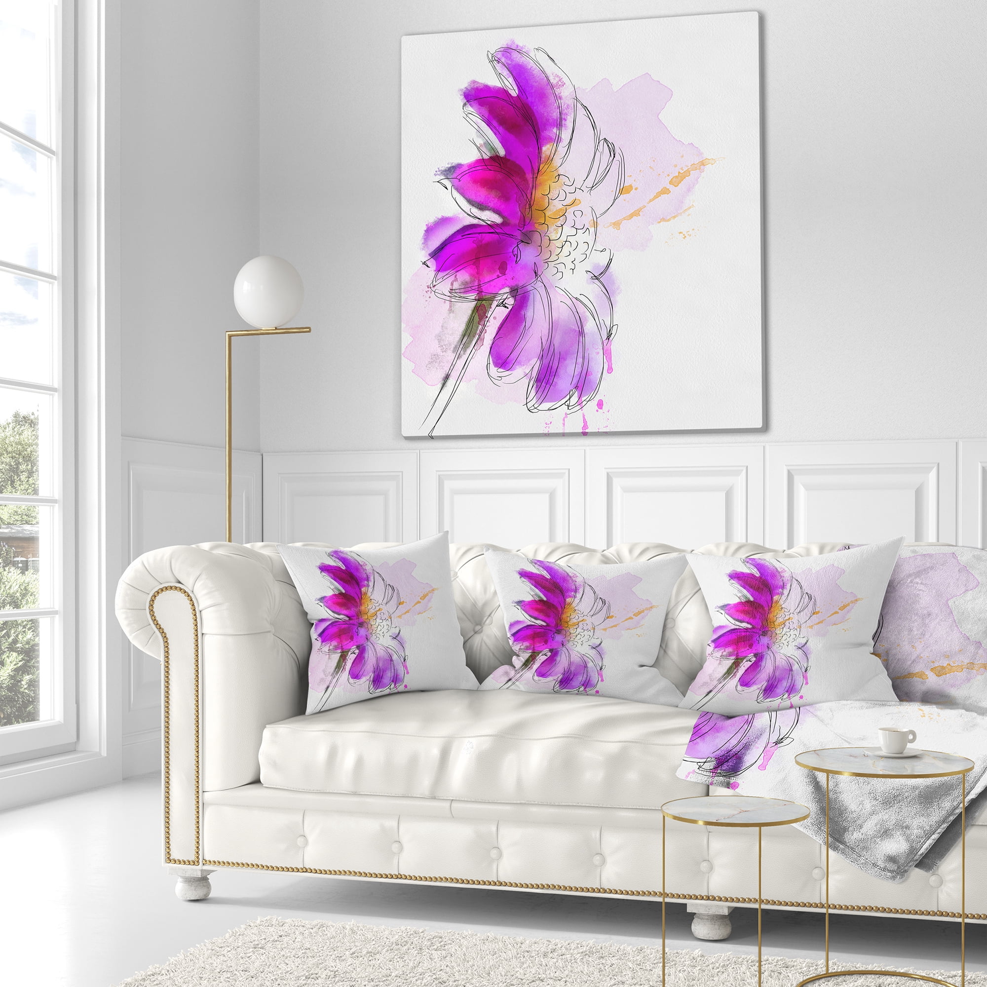 Designart Purple Watercolor Gerbera Illustration - Floral Throw Pillow - 18x18