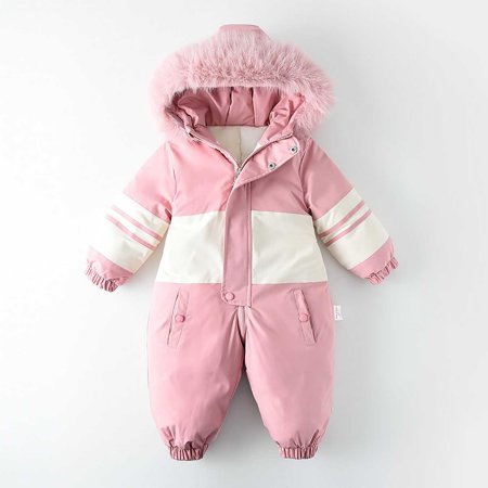 AUNVITO Heavyweight Thermal Snowsuit for Boys & Girls 2-12Y Fleece-Lined Winter Coat with Faux Fur Hood Waterproof Windproof One-Piece Jumpsuit for Outdoor Activities