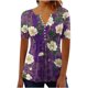 thumbnail image 3 of TaTaai Women's Printed Top, Soft Breathable Cotton, Relaxed Fit, Short Sleeve V-Neck, Button Detail Ruching, Pullover Style, Casual Daily Spring Summer Wear Multi-Color Gift, 3 of 5