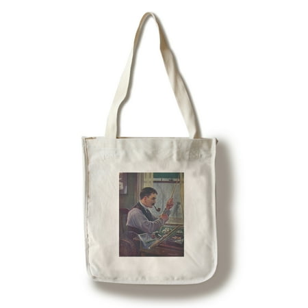 National Sportsman - Man Getting his Fly Fishing Rod Ready, Smoking a Pipe (100% Cotton Tote Bag -