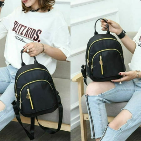 Womens Girls Zip Black Nylon Mini Backpack Travel School Backpack Shoulder