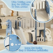 XJD 8 in 1 Toddler Slide Set, Kids Slide for Toddlers, Toddler Climber Slide PlaySet with Basketball Hoop,Outdoor Indoor Playground for Toddlers, Blue