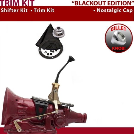 American Shifter 2004R Shifter Kit Black 8 in. Trim Kit Push Button Cap Black Boot Billet Knob for EE152