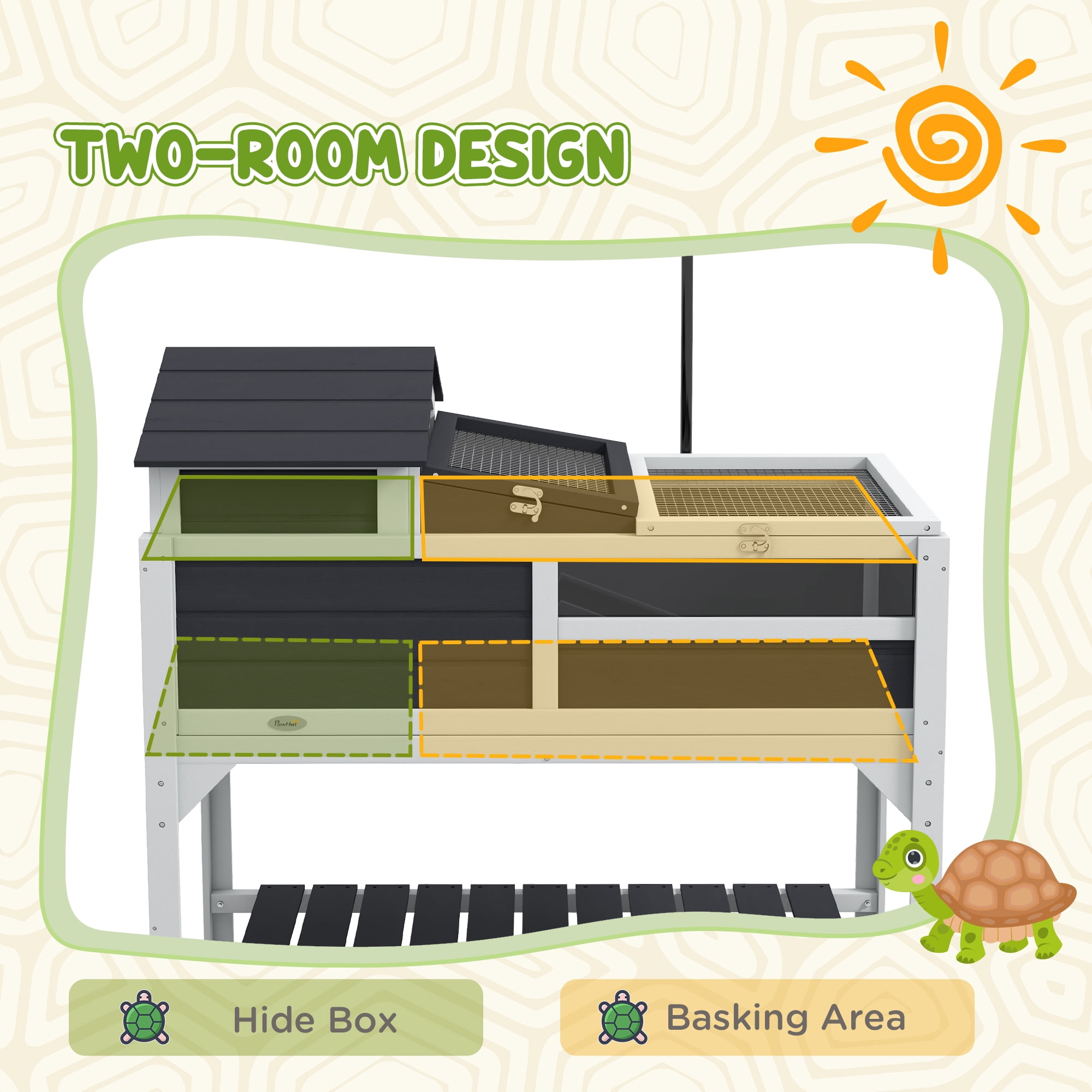 Tortoise Habitat with Adjustable Lamp Holder, 2 Layer Tortoise Enclosure with Storage Shelf, Removable Main House, Fixed Tray, Openable Lid, Gray