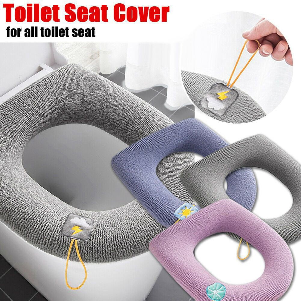 Toilet Seat Cover Washable Standard Toilet Lid Cover with Handle Soft Thicken Warm Cover Pad Cushion for Bathroom Fits All Elongated Oval Toilet