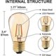 thumbnail image 2 of Bombilla LED vintage Edison de filamento E27, equivalente a 1W (bombillas incandescentes de 10W), luz blanca cálida 2200K, no regulable, color ámbar, paquete de 6., 2 of 5
