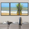 thumbnail image 3 of wall26 - 3 Piece Framed Canvas Wall Art - Pineapple on The Beach with Blue Sky - Modern Home Art Stretched and Framed Ready to Hang - 16"x24"x3 BLACK, 3 of 5