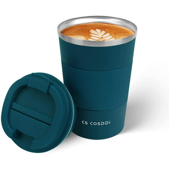 CS COSDDI Travel Mug 12oz - Vacuum Insulated Coffee Travel Mug Spill Proof with Leakproof Lid - Double Walled Reusable Tumbler Cups for Keep Hot/Ice Coffee,Tea and Beer(Blue)