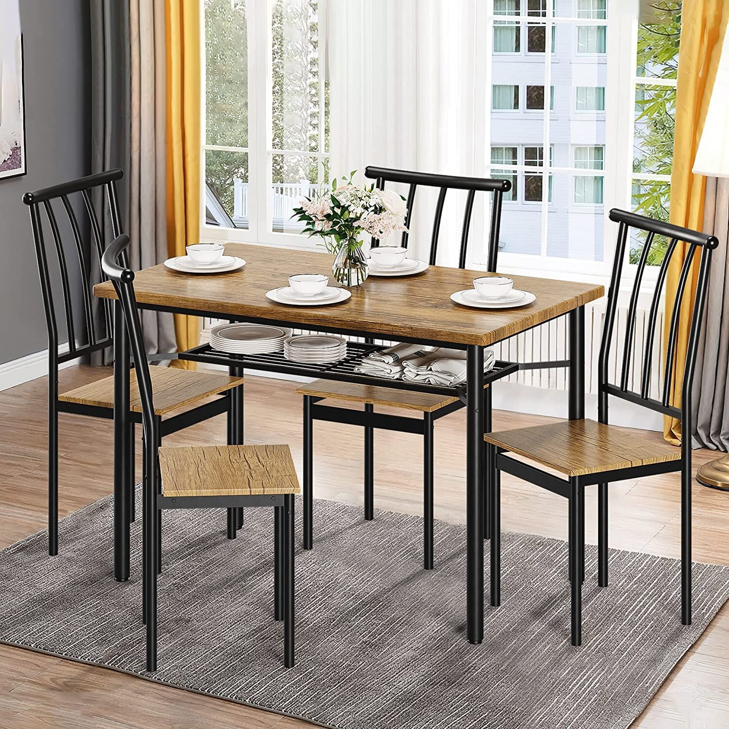 Iron Dinning Wrought Iron Dining Table Set Modern Solid Wooden