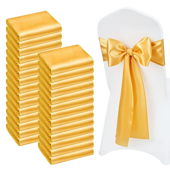 KFFKFF Satin Chair Sashes Bows, 100PCS Chair Ribbon Ties, 7 x 108 inch, Gold Decoration for Weddings, Baby Showers, Parties, Events, Banquets, and Chair Covers