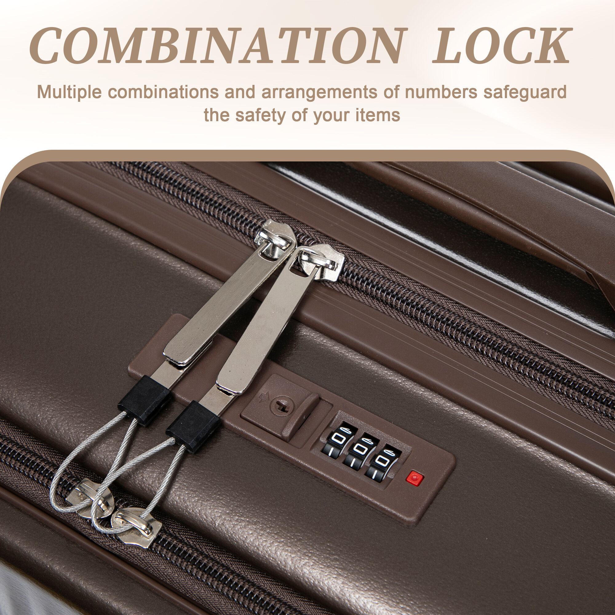 Hardside Suitcase, 14"/20" 2 pcs/set in ABS Spinner Wheel Luggage, with Combination Lock and Front Opening Design, 14" Cosmetic Case (Brown), Brown Hardside Luggage,Abs Hardside Checked Luggage