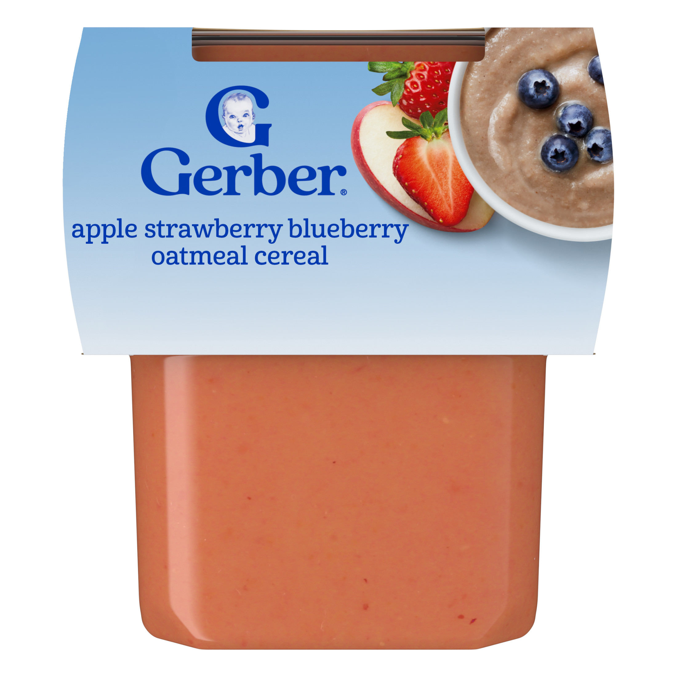 Gerber Stage 2 Baby Food, Apple Strawberry Blueberry Oatmeal Cereal Tub, Baby Cereal, 2PK 8 oz