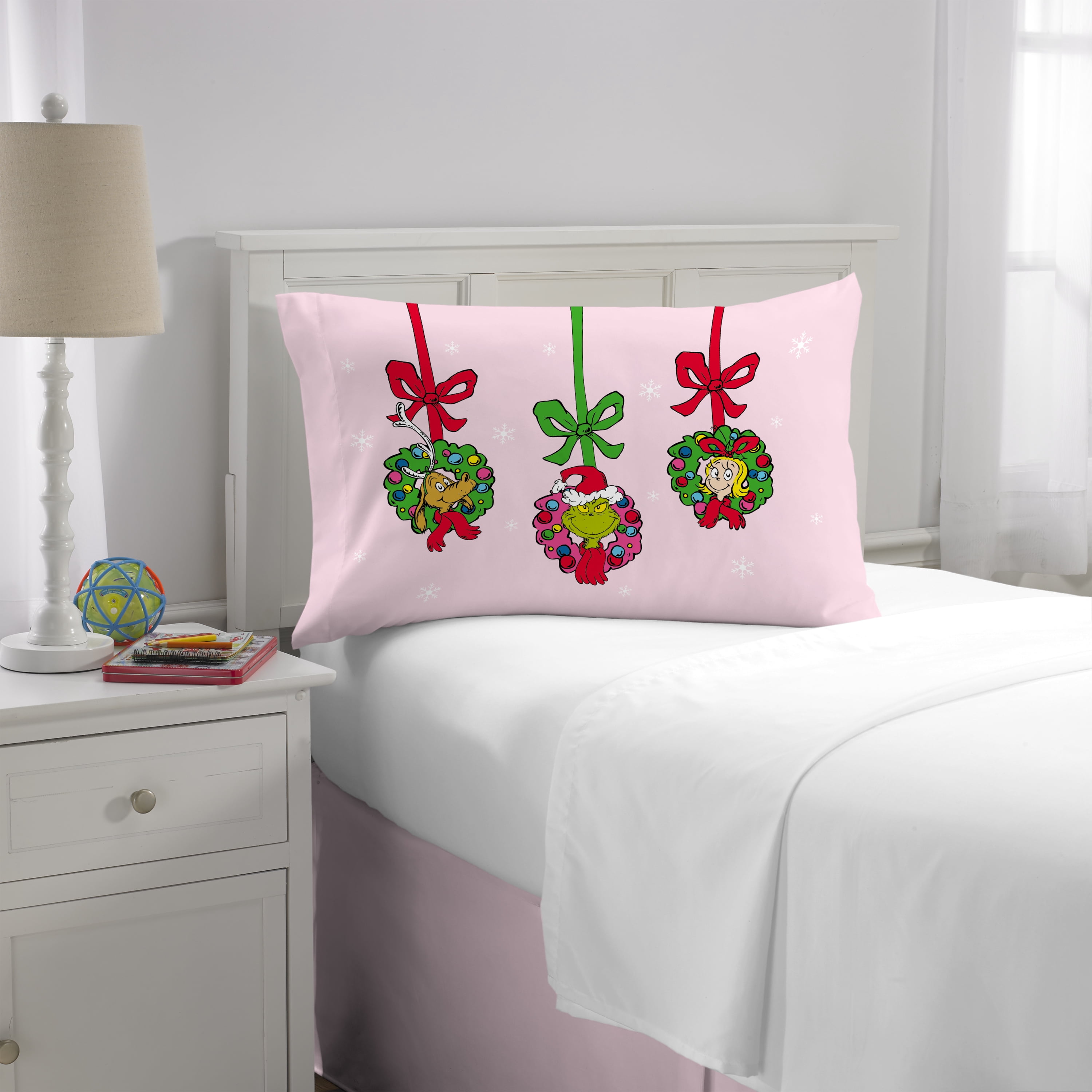 Grinch Pink Reversible Silky Satin Pillowcase, Standard Size, 1-Pack