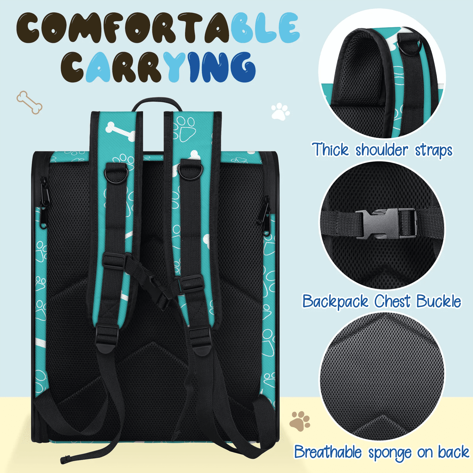 Customized Pet Carrier Backpack with Name,Dog Carrier Backpack for Small Dogs Cats Puppies,with Breathable Mesh, Pockets,Removable Mat,Hold Pets Up to 13 Lbs for Hiking, Travel, Outdoor