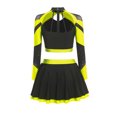 thumbnail image 4 of Aislor Womens Shiny Rhinestone Cheerleading Uniform 2 Piece Set Long Sleeve Crop Top & Skirt For Dance Fluorescent Yellow L, 4 of 6