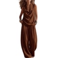 thumbnail image 3 of Women's 2 Piece Linen Blend Outfit Sleeveless Shawl Collar Top Wide Leg Pants Set Casual Loose Fit Summer Business & Lounge Wear, Vacation Trendy Sets Brown S, 3 of 6