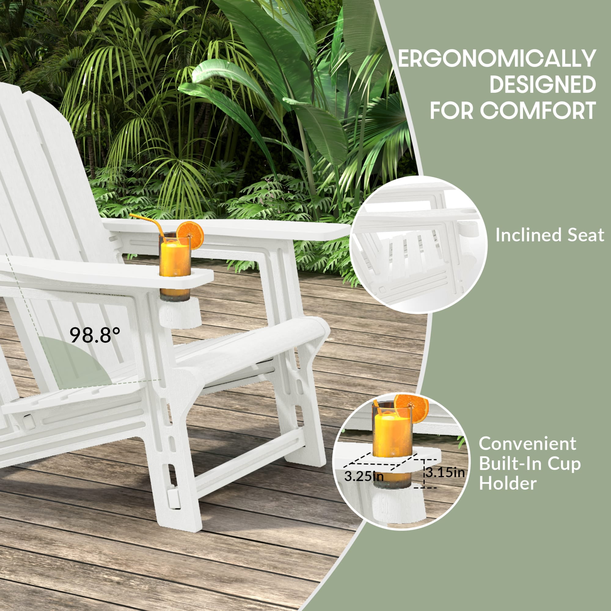 WestinTrends Tool-Free Assembly Outdoor Patio HDPE Plastic Adirondack Chair with Cup Holder, White