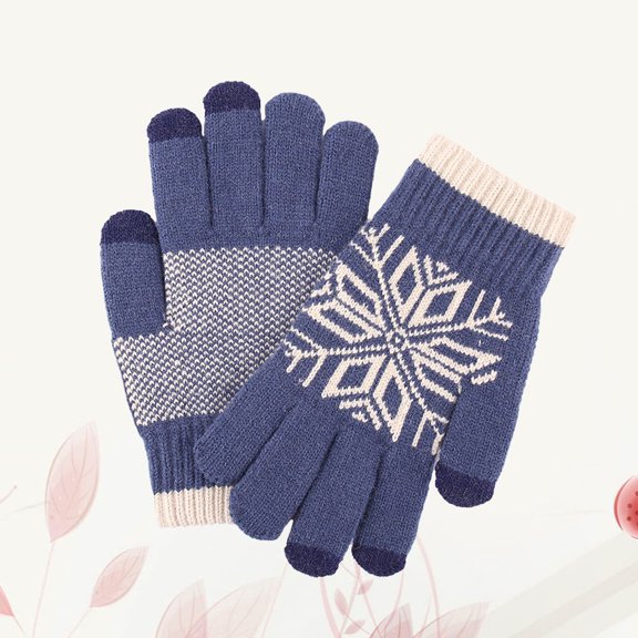 FONWILYO 1 Pair Thermal Gloves Knitted Dark Blue Woolen Yarn Anti Wind For Men Winter Outdoor Accessories