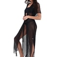 thumbnail image 5 of Karight Womens Metallic Mesh Cover Up Kimono Belted Open Front Fringe Hem Beach Swimwear Cover Up, 5 of 6