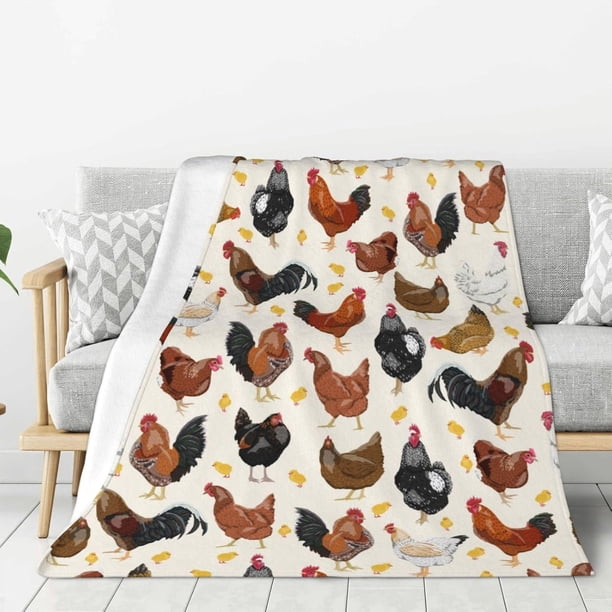 Manta con estampado de gallos y pollos para todas las estaciones, ultra suave y cálida manta de forro polar para el hogar, cama, sofá, sillón, viajes al aire libre, camping, 60 x 50 pulgadas