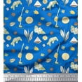thumbnail image 1 of Soimoi Blue Japan Crepe Satin Fabric Star Anise,Lemon & Garlic Vegetable Print Sewing Fabric Yard 42 Inch Wide, 1 of 1