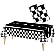2 Pack Race Car Tablecloth 54 x 108 Inches Black and White Checkered Plastic Party Table Cover Rectangular Race Car Checkerboard Disposable Tablecloths Racing Two Fast Party Decorations Supplies