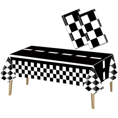 2 Pack Race Car Tablecloth 54 x 108 Inches Black and White Checkered Plastic Party Table Cover Rectangular Race Car Checkerboard Disposable Tablecloths Racing Two Fast Party Decorations Supplies