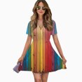 thumbnail image 2 of Colorful Wooden Planks Background Women Dress V-Neck Short Sleeve Flowy Swing Party Midi Dress, 2 of 4