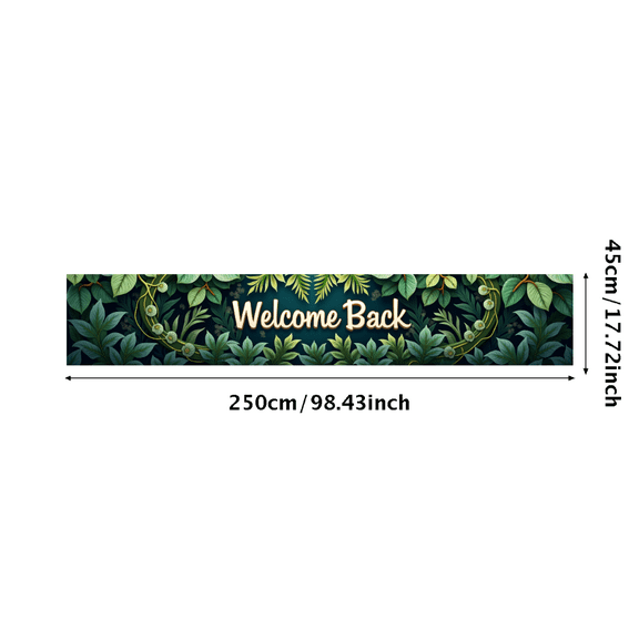 Wooden Door Themed Welcome Back Banner with Floral Leafy Elements Party Backdrop Background Decorations for Homecomings Reunions Gatherings and Celebrations